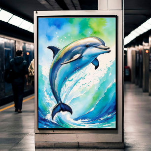 Jumping Dolphin Ocean Waves Wasserfarbenposter Poster