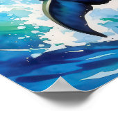 Jumping Dolphin Ocean Waves Wasserfarbenposter Poster (Ecke)