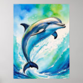 Jumping Dolphin Ocean Waves Wasserfarbenposter Poster (Vorne)
