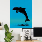 Jumping Dolphin Poster - Schwarze Silhouette auf b (Heimbüro)