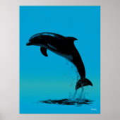 Jumping Dolphin Poster - Schwarze Silhouette auf b (Vorne)