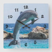 Jumping Dolphin Quadratische Wanduhr (Vorderseite)