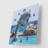 Jumping Dolphin Quadratische Wanduhr (Winkel)