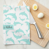 Jumping Dolphins Aqua Personalisiert Geschirrtuch (Viertel Falte)