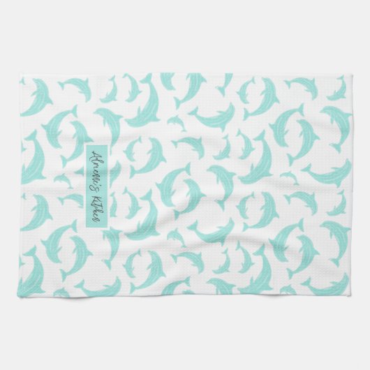 Jumping Dolphins Aqua Personalisiert Geschirrtuch (Horizontal)