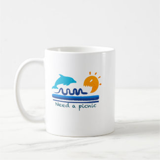 Jumping Dolphins Beach Illustration Textured Brush Kaffeetasse
