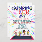 Jumping FOUR Joy, Trampoline 4th Birthday  Einladung (Vorne/Hinten)
