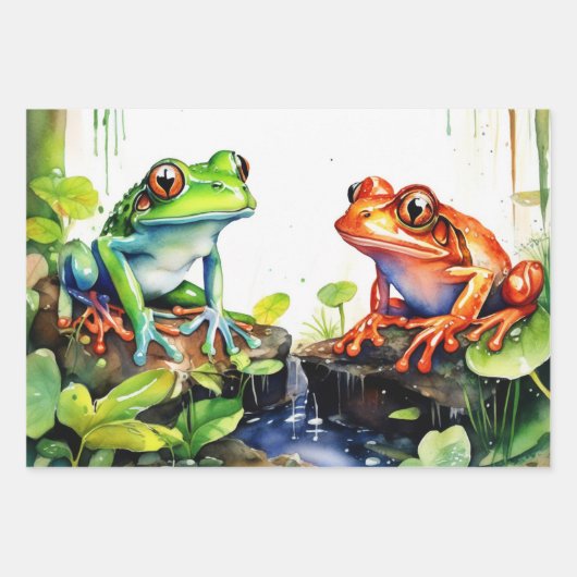 Jumping Frogs in Wasserfarbenwald Geschenkpapier Set (Vorderseite 2)