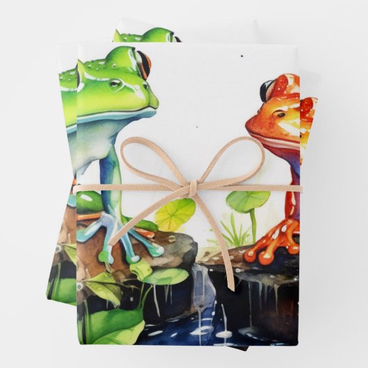 Jumping Frogs in Wasserfarbenwald Geschenkpapier Set (Beispiel)