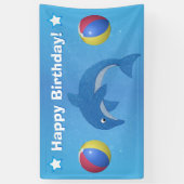 Jumping Fun Blue Dolphin Beach Ball Stars Geburtst Banner (Vertikal)