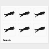 Jumping German Shepherd Silhouette Liebe Hunde Quadratischer Aufkleber (Blatt)