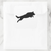 Jumping German Shepherd Silhouette Liebe Hunde Quadratischer Aufkleber (Tasche)