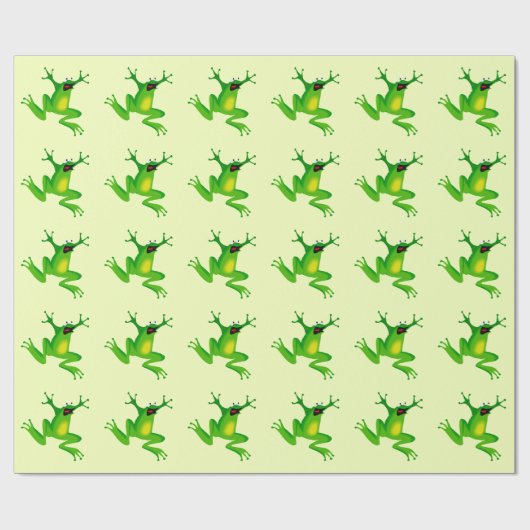 JUMPING GREEN FROG PATTERN GESCHENKPAPIER (Flach)