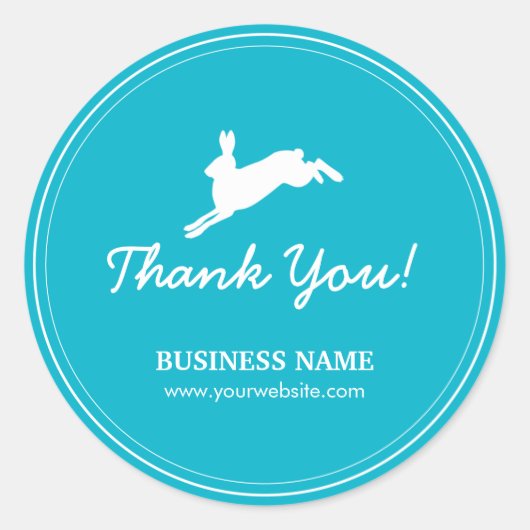 Jumping Hare Aquamarin Blue Business Danke Sticker (Vorderseite)
