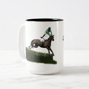 Jumping Horse Jockey in Green Coffee Tasse