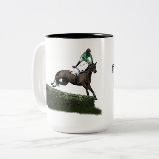Jumping Horse Jockey in Green Coffee Tasse (Vorderseite Links)