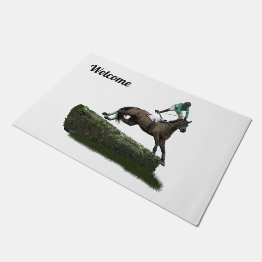 Jumping Horse Jockey in Green Door Mat Fußmatte (Schrägansicht)