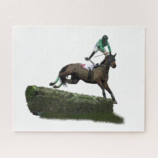 Jumping Horse Jockey in Green Jigsaw Puzzle (Horizontal)