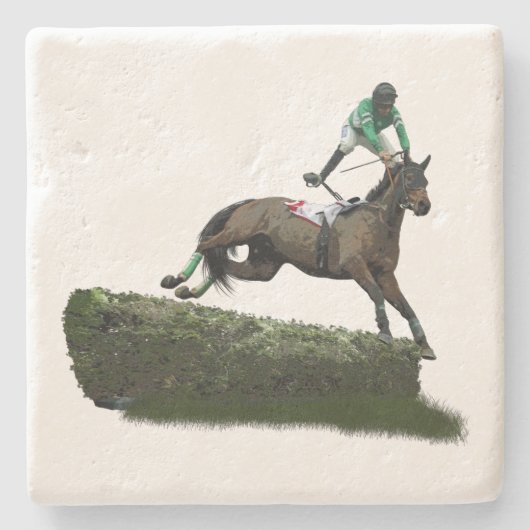 Jumping Horse Jockey in Green Stone Untersetzer (Vorderseite)