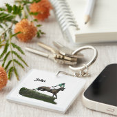 Jumping Horse Jockey in grünem akryllischen Schlüs Schlüsselanhänger (Vorderseite rechts)