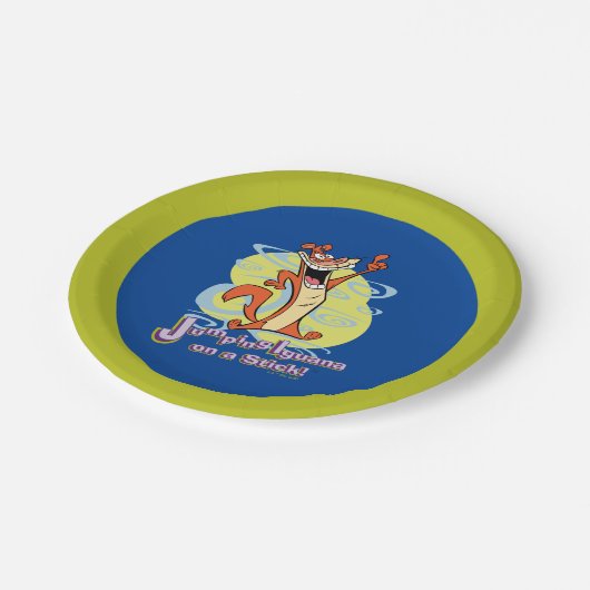 Jumping Igauna auf einem Stick!™ Pappteller (Schrägansicht)