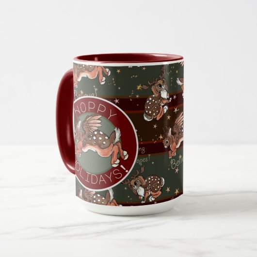 Jumping Jackalope Hoppy Holidays Tasse (Vorderseite Links)