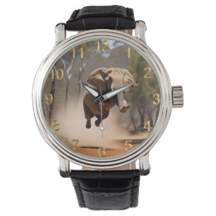 "Jumping Joy: The Animated Elephants' Leap" Armbanduhr