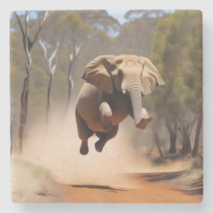 "Jumping Joy: The Animated Elephants' Leap" Steinuntersetzer