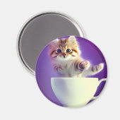 Jumping Kitten in einem Teacup - Katzenmagnet Magnet (Vorderseite/Rückseite)
