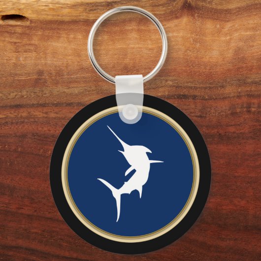 Jumping Marlin auf Dunkelblau Schlüsselanhänger (Vorderseite)