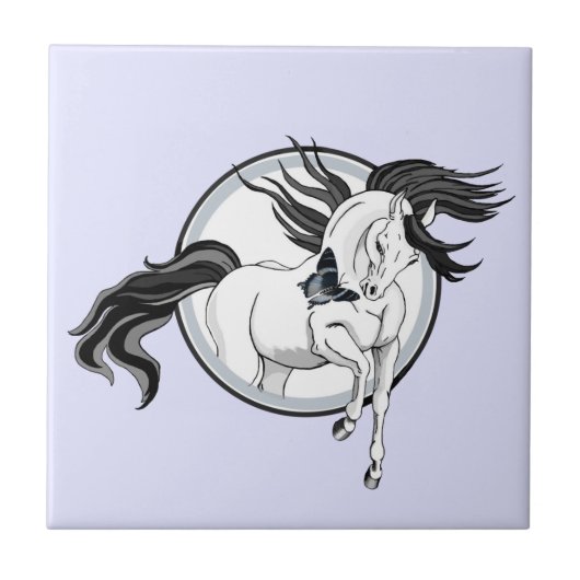 Jumping Out ~ Pferd und Schmetterling Fliese (Vorderseite)