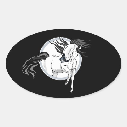 Jumping Out ~ Pferd und Schmetterling Ovaler Aufkleber (Vorderseite)