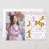 Jumping Party Gold Konfetti Geburtstag Einladung (Vorne/Hinten)