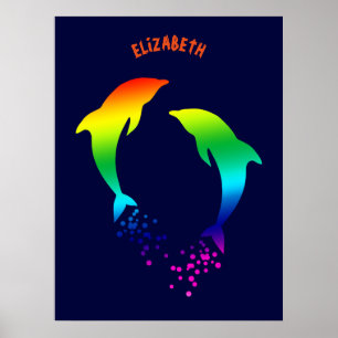 Jumping Rainbow-Delphine mit Blasen Poster