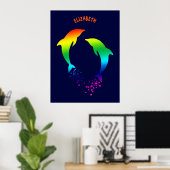 Jumping Rainbow-Delphine mit Blasen Poster (Heimbüro)
