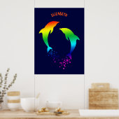 Jumping Rainbow-Delphine mit Blasen Poster (Küche)