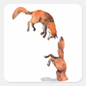 Jumping Red Fox Quadratischer Aufkleber (Vorderseite)