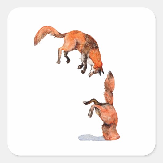 Jumping Red Fox Quadratischer Aufkleber (Vorderseite)