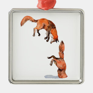 Jumping Red Fox Silbernes Ornament