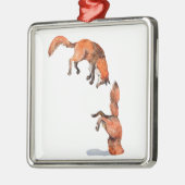 Jumping Red Fox Silbernes Ornament (Links)