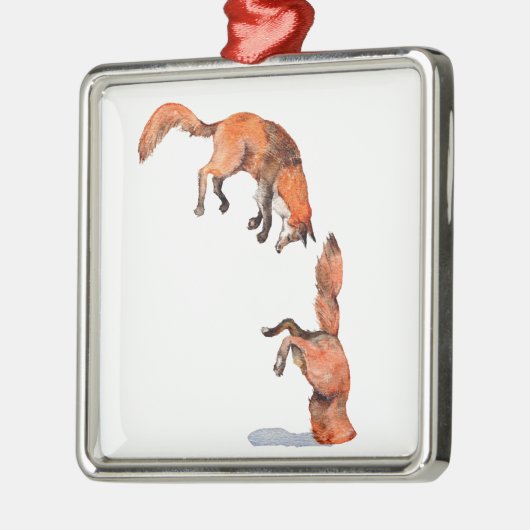 Jumping Red Fox Silbernes Ornament (Links)