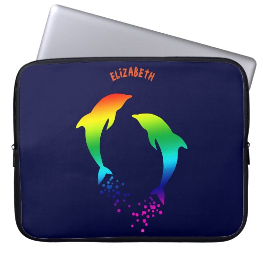 Jumping-Regenbogen-Delfine mit Blasen Laptopschutzhülle (Vorderseite)