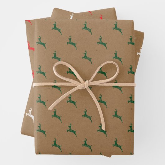 Jumping Reindeer Kraft Wrapping Paper Sheets Geschenkpapier Set (Beispiel)
