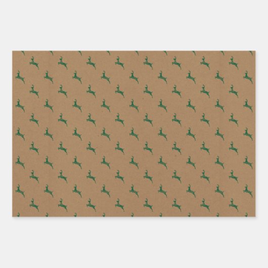 Jumping Reindeer Kraft Wrapping Paper Sheets Geschenkpapier Set (Vorderseite)