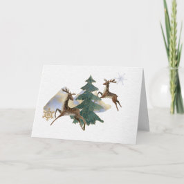 Jumping Rentier Winter Landschaftsgrußkarte Karte