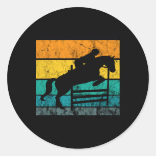 Jumping Retro Vintager Reitsportler Horseb anzeige Runder Aufkleber