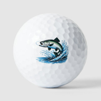 Jumping Salmon Splash Gift for Fisherman Art Golfball