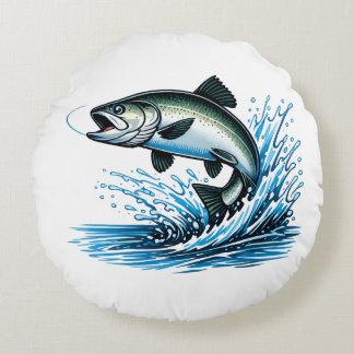 Jumping Salmon Splash Gift for Fisherman Art Rundes Kissen