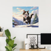 *~* Jumping Snow Kitty 5:4 Kätzchen AP68 Tuxedo Poster (Heimbüro)