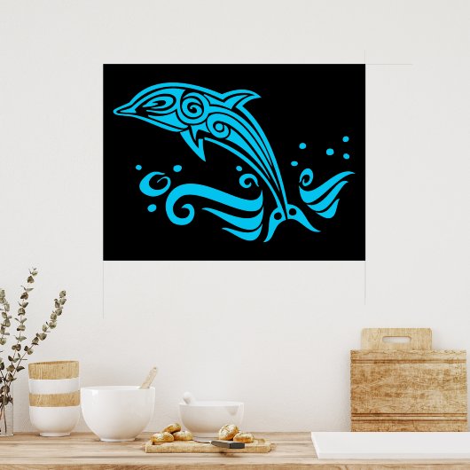 Jumping Tribal Blue Dolphin Poster (Küche)